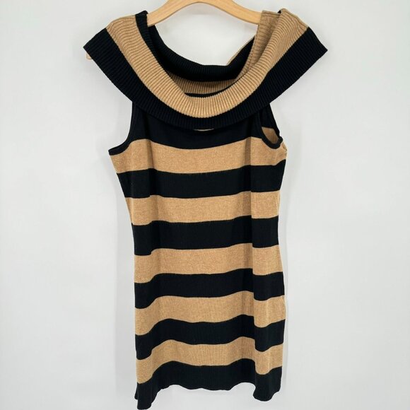 Cache Cold Shoulder Sleeveless Cowl Neck Striped Sweater Tunic Size large - Picture 3 of 9